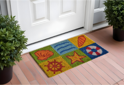 18" X 30" Orange Yellow Coir Seashells Outdoor Summer Door Mat - Image 2