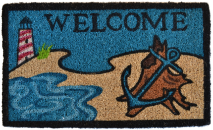 18" X 30" Blue and Black Coir Anchor Welcome Outdoor Summer Door Mat - Image 1