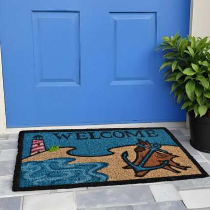 18" X 30" Blue and Black Coir Anchor Welcome Outdoor Summer Door Mat - Image 2