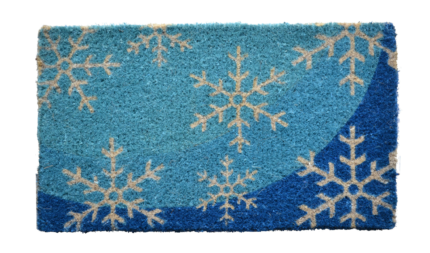18" X 30" Blue and White Coir Snowflake Outdoor Winter Door Mat - Image 1