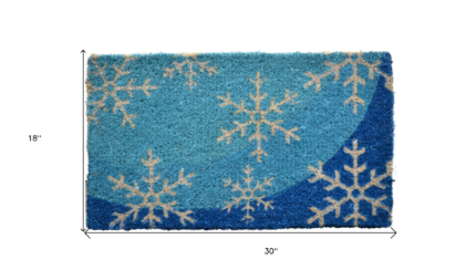 18" X 30" Blue and White Coir Snowflake Outdoor Winter Door Mat - Image 5