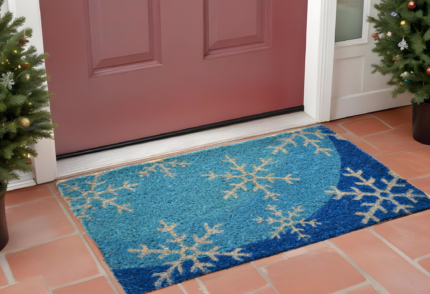 18" X 30" Blue and White Coir Snowflake Outdoor Winter Door Mat - Image 2