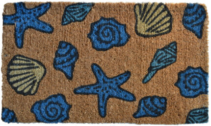 18" X 30" Blue and Brown Coir Seashells Outdoor Door Mat - Image 2