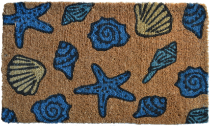 18" X 30" Blue and Brown Coir Seashells Outdoor Door Mat - Image 2