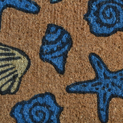 18" X 30" Blue and Brown Coir Seashells Outdoor Door Mat - Image 4