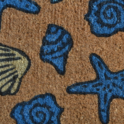 18" X 30" Blue and Brown Coir Seashells Outdoor Door Mat - Image 4
