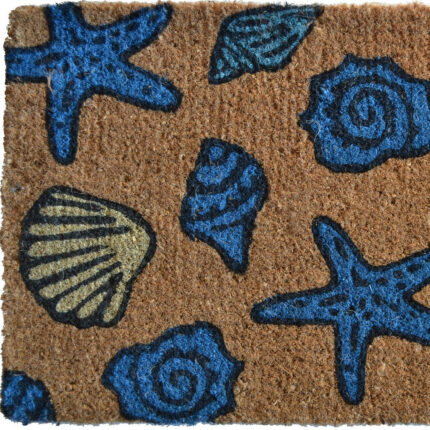 18" X 30" Blue and Brown Coir Seashells Outdoor Door Mat - Image 3