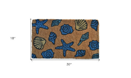 18" X 30" Blue and Brown Coir Seashells Outdoor Door Mat - Image 5