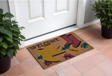 18" X 30" Brown and Red Coir Leaves Welcome Outdoor Spring Door Mat - Image 1