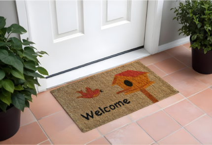18" X 30" Beige and Black Coir Bird Welcome Outdoor Door Mat - Image 1