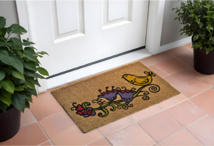 18" X 30" Brown and Black Coir Floral Outdoor Door Mat - Image 1