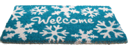 18" X 30" Aqua Blue and White Coir Snowflake Welcome Outdoor Winter Door Mat - Image 2