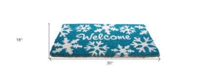 18" X 30" Aqua Blue and White Coir Snowflake Welcome Outdoor Winter Door Mat - Image 5
