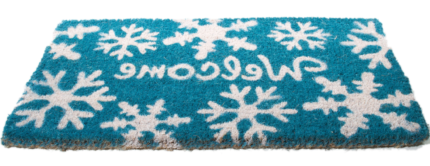 18" X 30" Aqua Blue and White Coir Snowflake Welcome Outdoor Winter Door Mat - Image 3