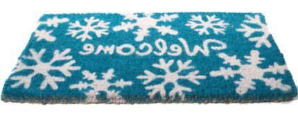 18" X 30" Aqua Blue and White Coir Snowflake Welcome Outdoor Winter Door Mat - Image 3