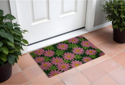 18" X 30" Pink and Green Coir Floral Outdoor Spring Door Mat - Image 2