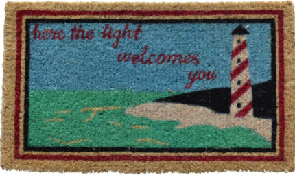 18" X 30" Brown Coir Lighthouse Here The Light Welcomes You Outdoor Door Mat - Image 1