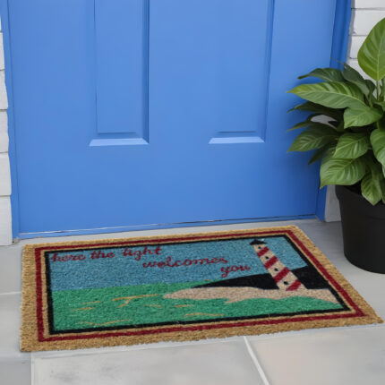 18" X 30" Brown Coir Lighthouse Here The Light Welcomes You Outdoor Door Mat - Image 2