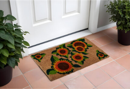 18" X 30" Brown Orange and Yellow Coir Floral Outdoor Summer Door Mat - Image 1