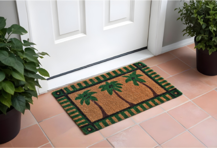 18" X 30" Brown and Green Coir Palm Tree Outdoor Door Mat - Image 1