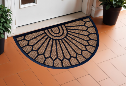 18" X 30" Brown and Black Rubber Geometric Outdoor Semi Circle Door Mat - Image 1