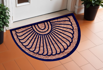 18" X 30" Brown and Black Rubber Geometric Outdoor Semi Circle Door Mat - Image 1