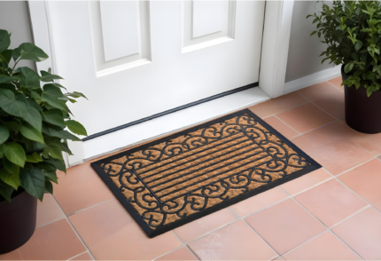 18" X 30" Brown and Black Rubber Scrollwork Outdoor Door Mat - Image 1