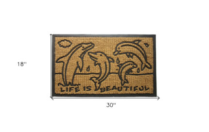 18" X 30" Brown and Black Rubber And Coir Dolphin Life is Beautiful Outdoor Door Mat - Image 5