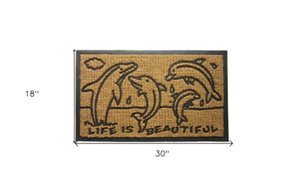18" X 30" Brown and Black Rubber And Coir Dolphin Life is Beautiful Outdoor Door Mat - Image 5
