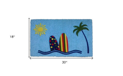 18" X 30" Blue and Green Coir Tropical Outdoor Door Mat - Image 7