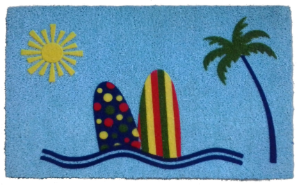 18" X 30" Blue and Green Coir Tropical Outdoor Door Mat - Image 1