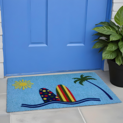 18" X 30" Blue and Green Coir Tropical Outdoor Door Mat - Image 2
