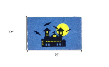 18" X 30" Blue and Black Coir Spooky House Outdoor Halloween Door Mat - Image 5