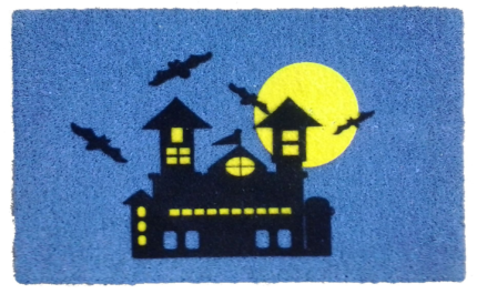18" X 30" Blue and Black Coir Spooky House Outdoor Halloween Door Mat - Image 2