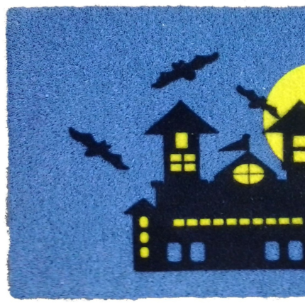 18" X 30" Blue and Black Coir Spooky House Outdoor Halloween Door Mat - Image 4