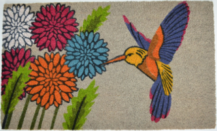 18" X 30" Brown and Blue Coir Floral Outdoor Door Mat - Image 2