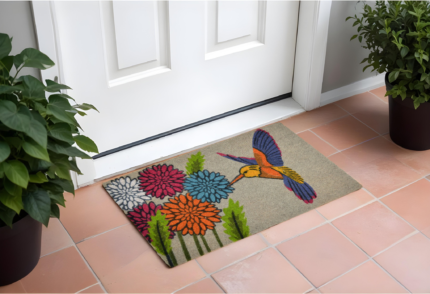 18" X 30" Brown and Blue Coir Floral Outdoor Door Mat - Image 1