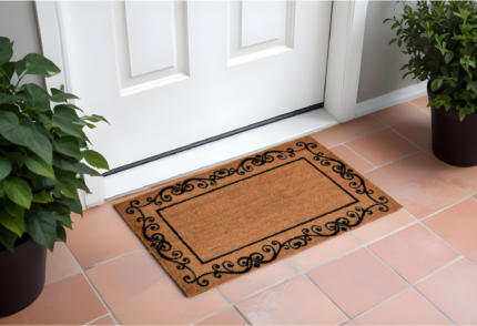 18" X 30" Brown and Black Coir Scrollwork Outdoor Door Mat - Image 1