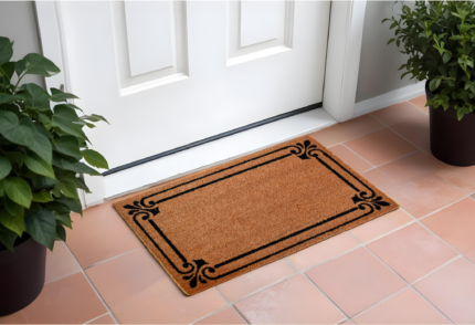 18" X 30" Brown and Black Coir Scrollwork Outdoor Door Mat - Image 1