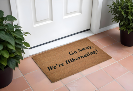 18" X 30" Brown and Black Coir Go Away We Are Hibernating Outdoor Door Mat - Image 1