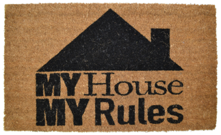 18" X 30" Brown and Black Coir My House My Rules Outdoor Door Mat - Image 1