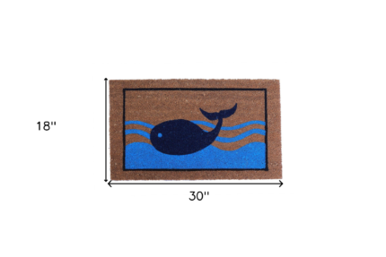 18" X 30" Brown Blue And Red Coir Whale Outdoor Door Mat - Image 5
