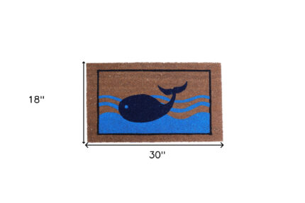 18" X 30" Brown Blue And Red Coir Whale Outdoor Door Mat - Image 5