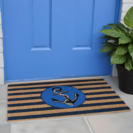 18" X 30" Brown and Blue Coir Anchor Outdoor Door Mat - Image 1