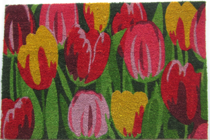 24" X 36" Red and Green Coir Floral Outdoor Spring Door Mat - Image 1