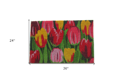 24" X 36" Red and Green Coir Floral Outdoor Spring Door Mat - Image 6