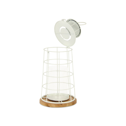 15" White And Natural Metal And Wood Lighthouse Tabletop Lantern Candle Holder - Image 7