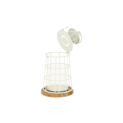 12" White And Natural Metal And Wood Lighthouse Tabletop Lantern Candle Holder - Image 7
