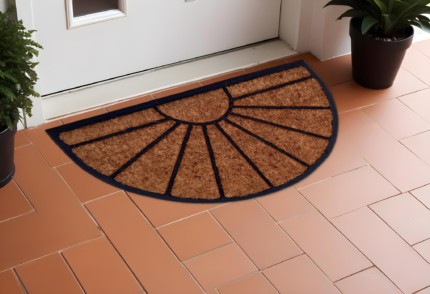 18" X 30" Beige and Black Rubber and Coir Outdoor Semi Circle Door Mat - Image 1