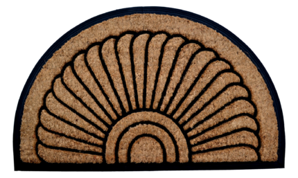 18" X 30" Beige and Black Rubber and Coir Outdoor Semi Circle Door Mat - Image 1